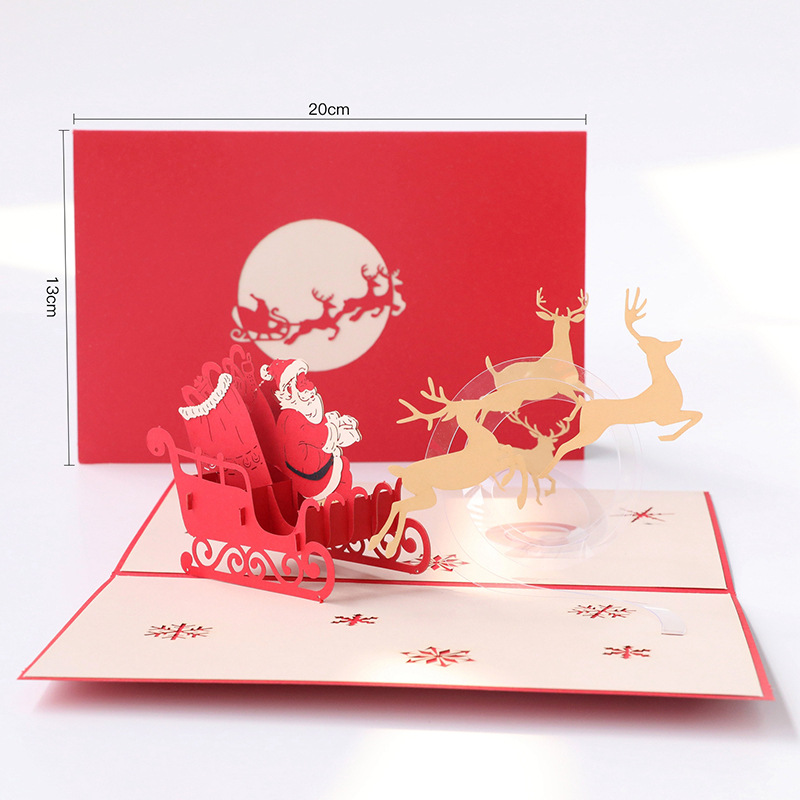 3D Flying Reindeer Sleigh and Santa Claus Pop Up Card Gift for Christmas