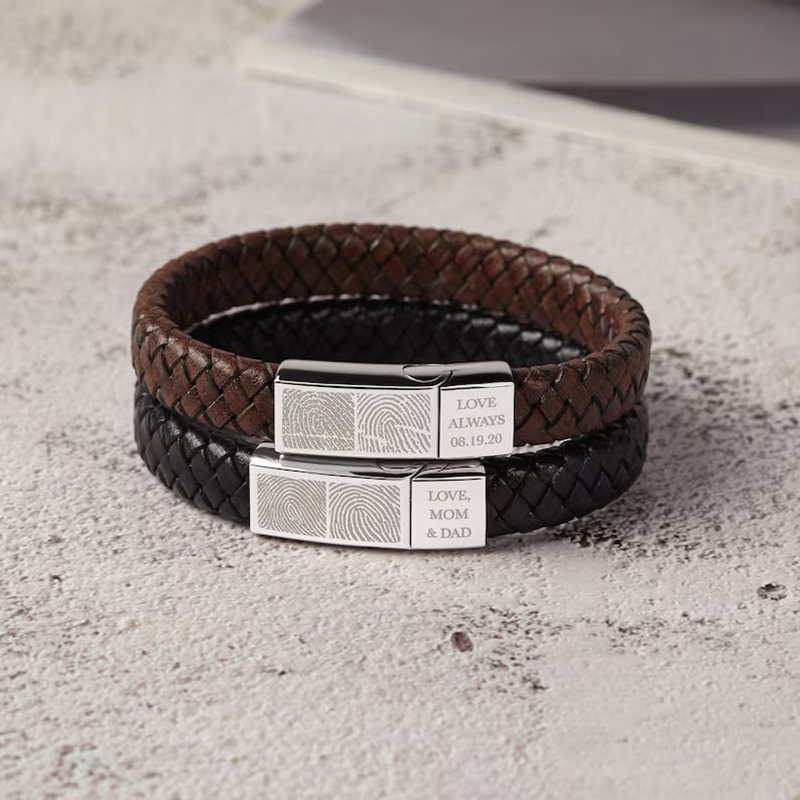 Personlig läderarmband för män personlig present med fingeravtrycksfoto