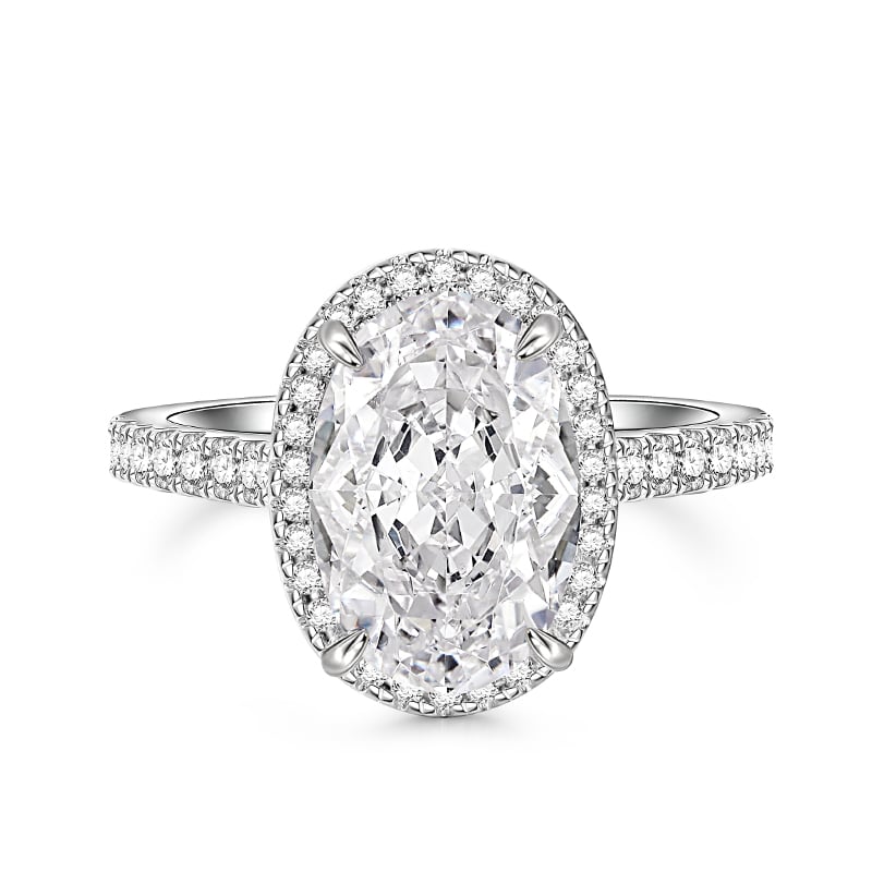Jeulia Classic Halo Oval Engagement Ring Silver