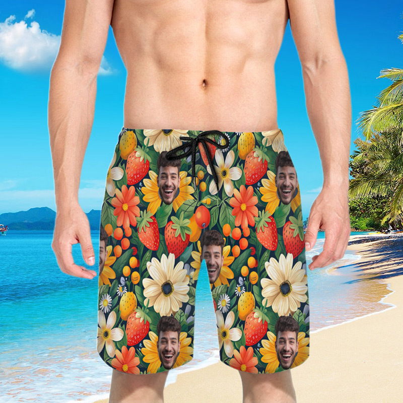 Personalisierte Foto Herren Strandshorts mit Erdbeermuster Attraktives Geschenk für Freund