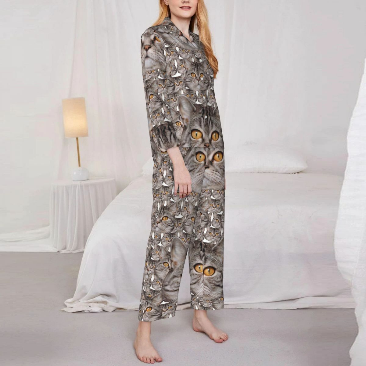 Personalized Pajamas Custom Cat Head Photo Full Set Pattern Design Creative Gift for Pet Lovers