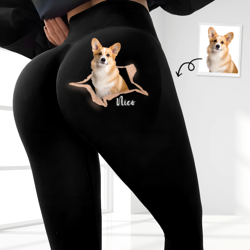 Personalized Leggings Custom Pet Photo Fun Crack Pattern Design Creative Gift for Her Pet Lovers