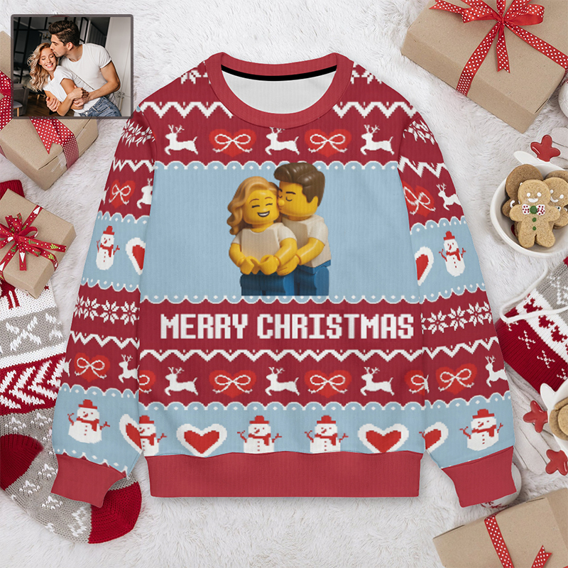 Personalized Ugly Sweater Unisex Custom Photo Cartoon Style Design Perfect Christmas Gift for Lovers