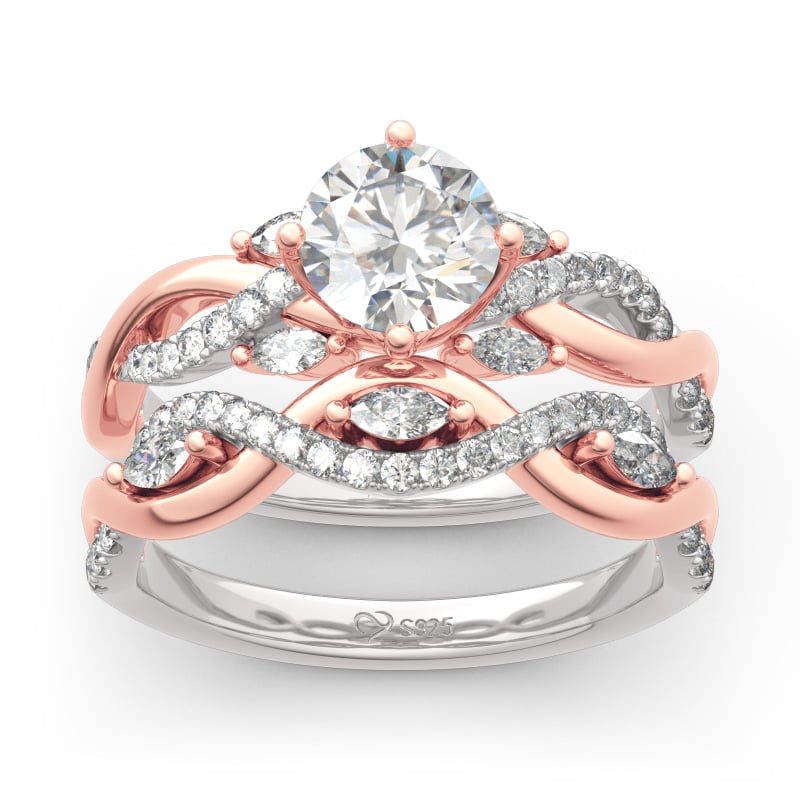 Twist Two Tone Rose Gold Wedding Ring Sets in Sterling Silver