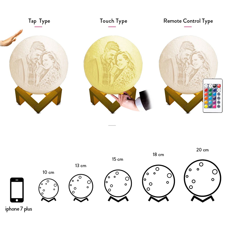 Télécommande 16 Coulours-Lampe Lune Photo, Lampe Photo 3D Personnalisée(10cm-20cm)