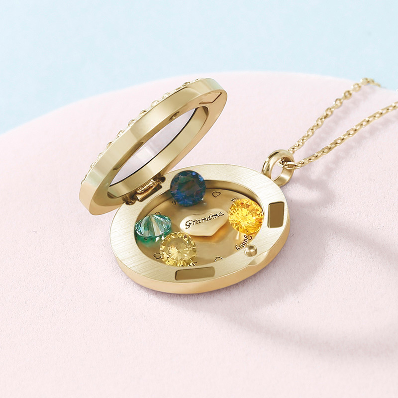 誕生石 チャーム 刻印 ロケット ネックレス オーダーメイド