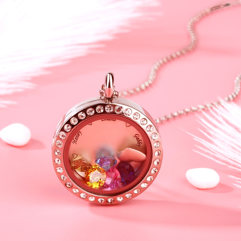 誕生石 チャーム 刻印 ロケット ネックレス オーダーメイド