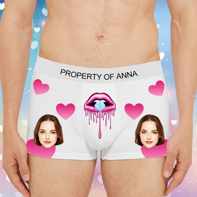 Personalized Picture Men's Underwear Boxer Briefs with Pink Mouth Pattern Sexy Gift for Boyfriend