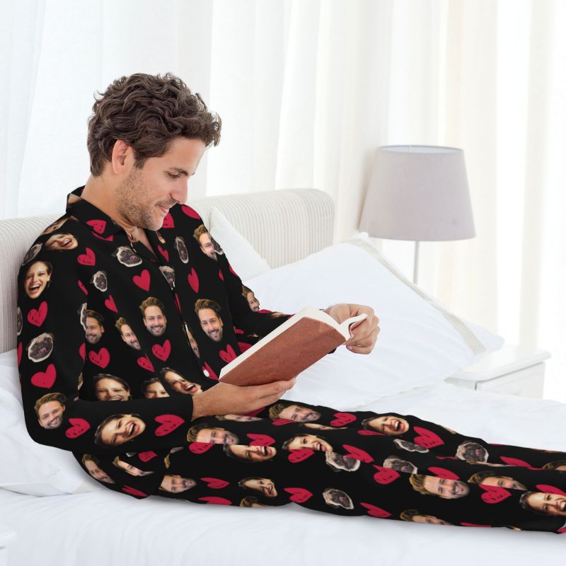 Pyjama personnalisé Photos personnalisées de vos proches Conception de cœur chaleureux Cadeau parfait pour les couples