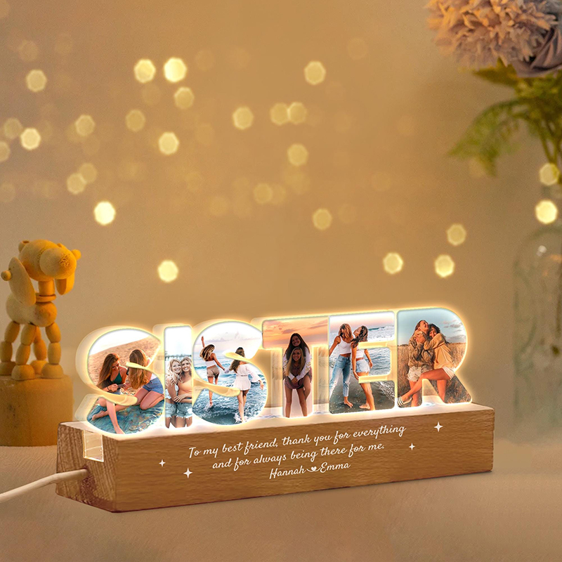 Luce notturna personalizzata con foto, regalo prezioso per la cara sorella