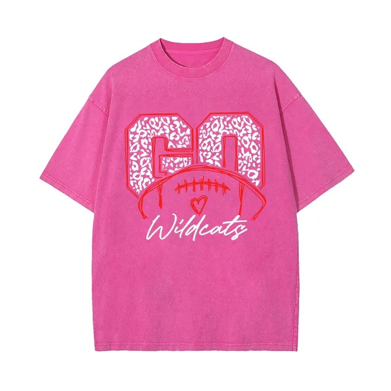 Personalized Washed T-shirt Go Football Leopard Print Custom Name Design Gift for Football Lovers
