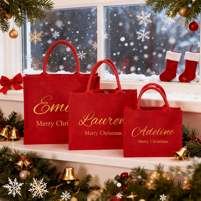 Bolsa de regalo navideña personalizada con nombre. Regalo creativo para la familia.