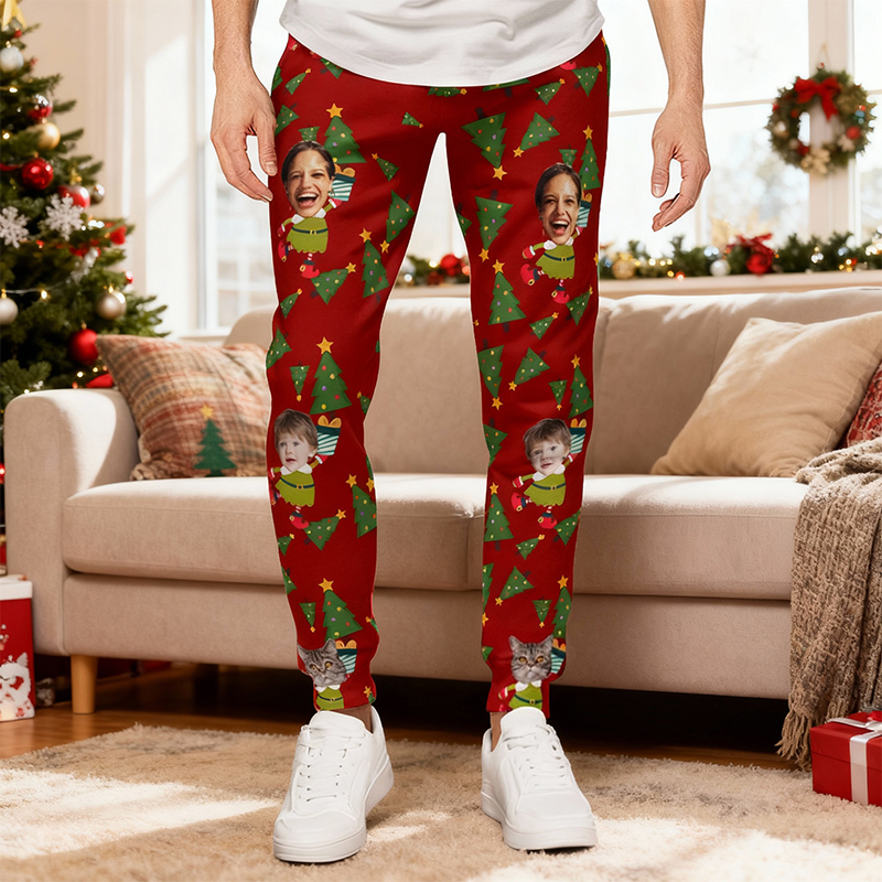Pantalon de survêtement unisexe personnalisé avec photo personnalisée et motif sapin de Noël cadeau idéal pour la famille