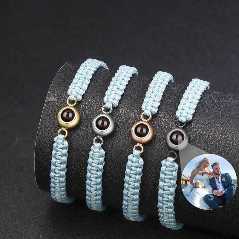 プロジェクション ペット 犬 猫 写真 写真入れ 組紐 ブレスレット チタンスチール