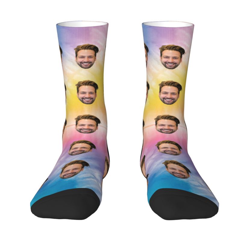 Calcetines de foto personalizados con teñido anudado de colores vibrantes para amigos