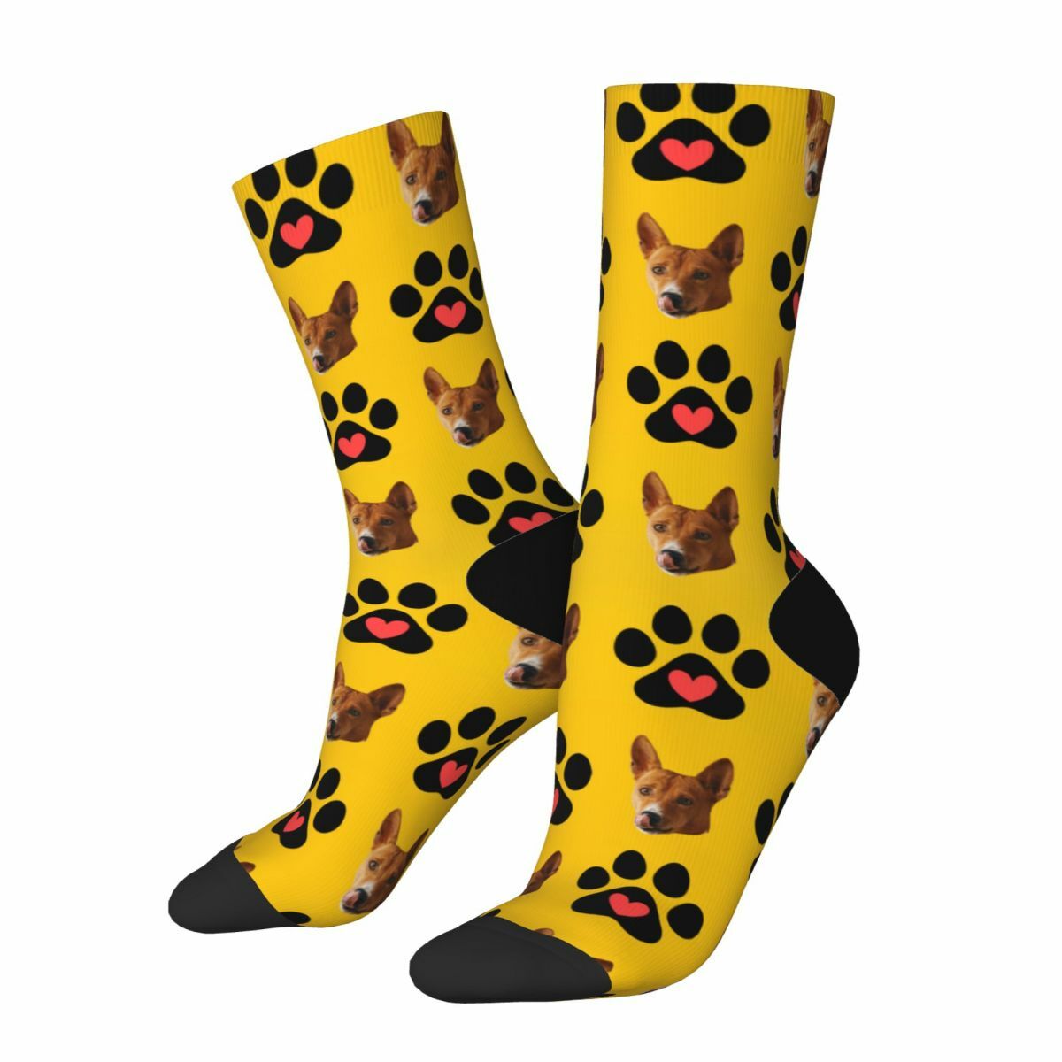 Calcetines con Cara Personalizados y Huellas Negras para los Amantes de las Mascotas
