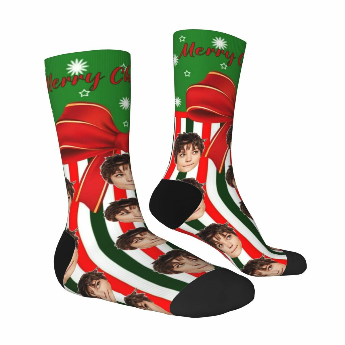 Personalized Face Socks with Christmas Gift Box Patterns Creative Socks for Husband
