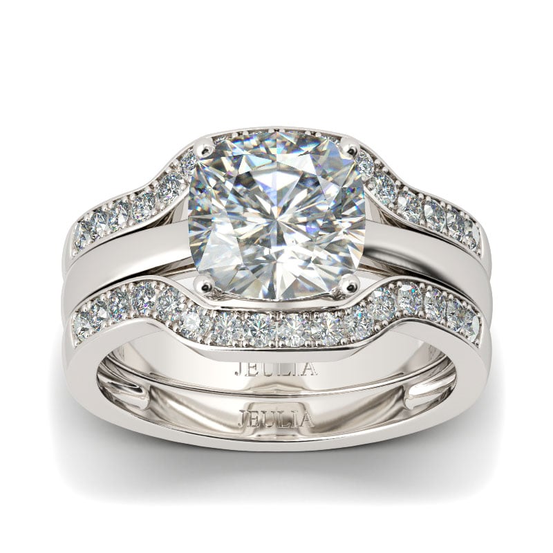 Silver 3PC Wedding Ring Sets Cushion Cut