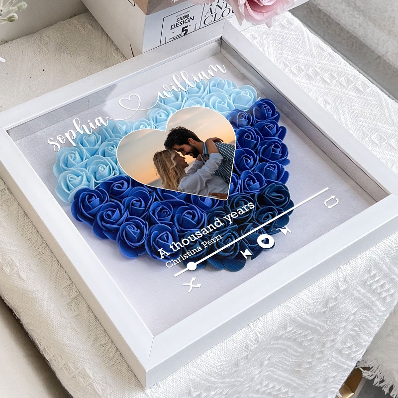 Boîte à fleurs personnalisée avec photo de coeur et chanson d'amour Chic Cadeau unique pour amoureux