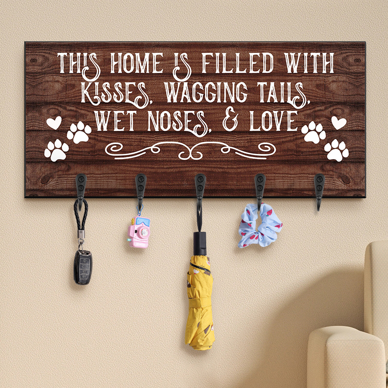 Personalized Key Hanger The Home Is Filled With Kisses Wagging Tails and Love Warm Gift for Pet Lovers