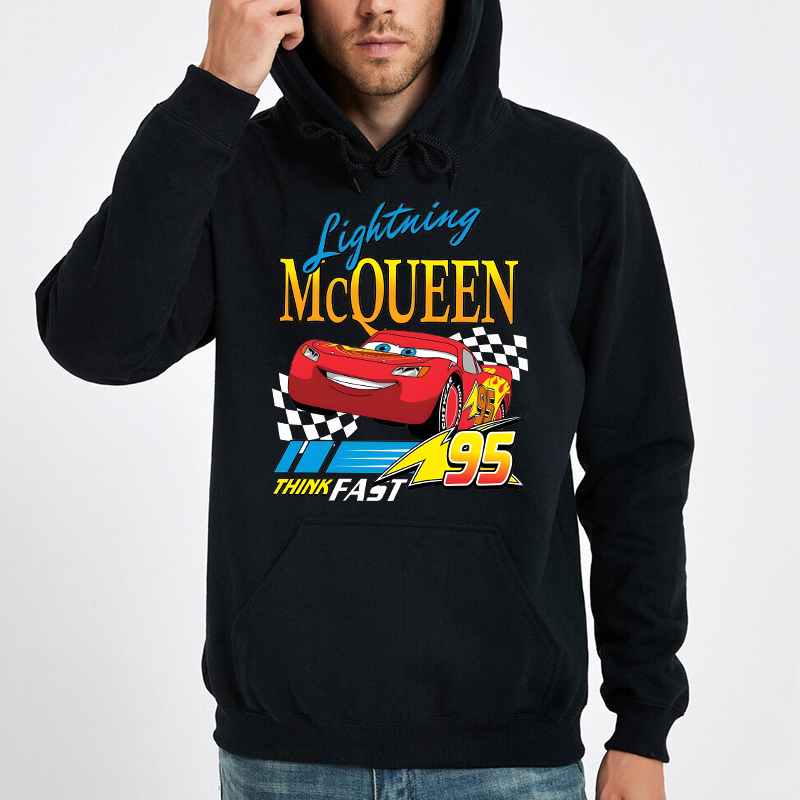 Personalized Hoodie Lightning McQueen Think Fast Colorful Pattern Design Cool Gift for Car Lovers
