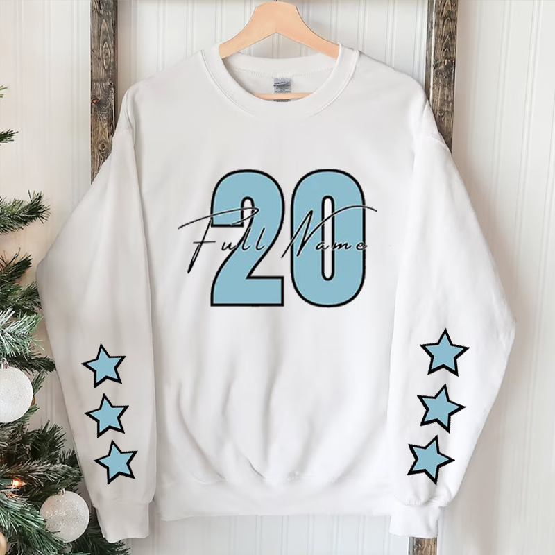 Personalized Sweatshirt Custom Number and Name Stars Design On Sleeve Exquisite Gift for Friends