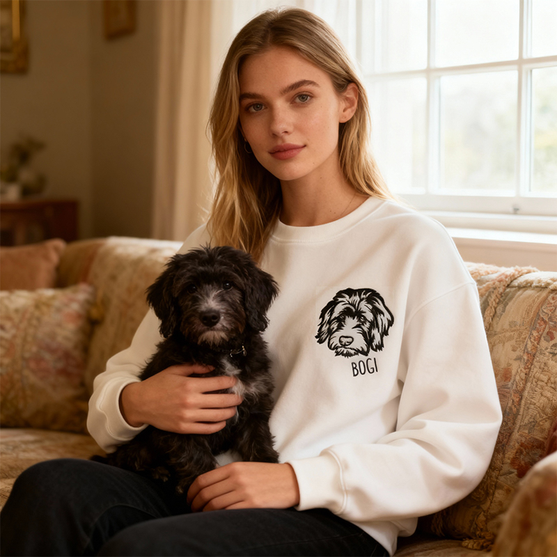 Personalized Sweatshirt Embroidered Custom Pet Head Photo Line Design Perfect Gift for Pet Lovers