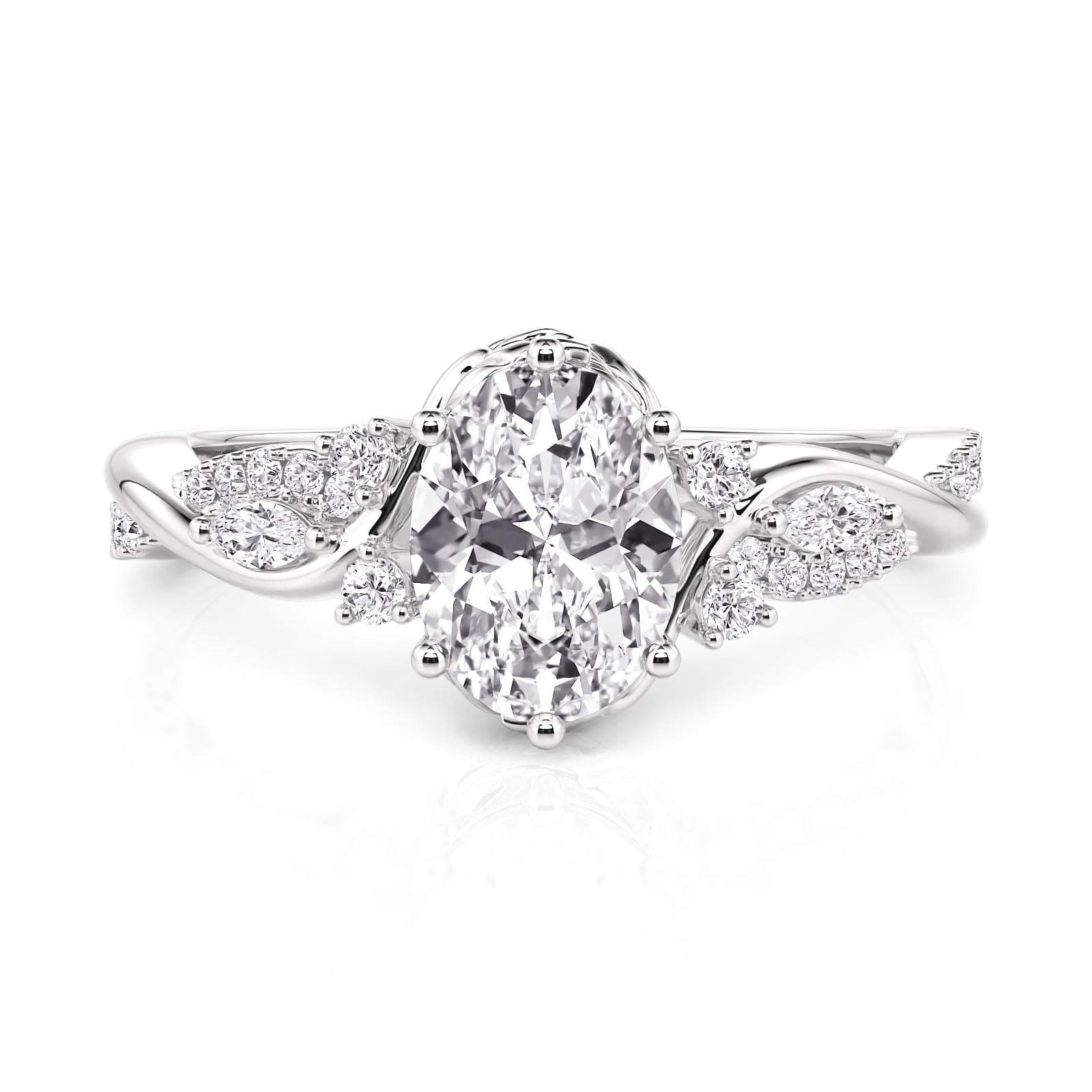 Jeulia Leaf Oval Cut Infinity Engagment Ring Sterling Silver