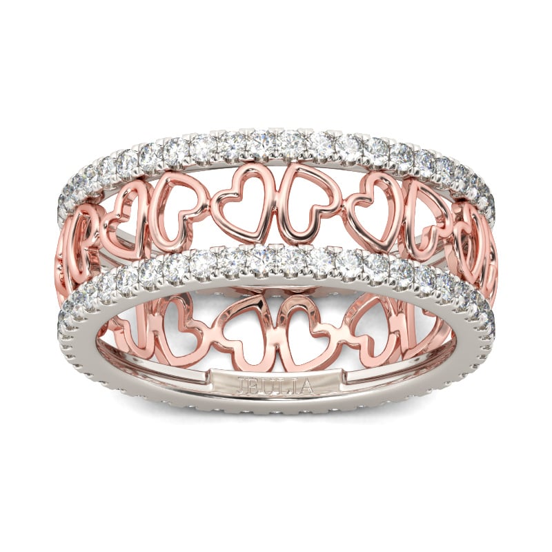 Jeulia Two Tone Heart Sterling Silver Women's Band