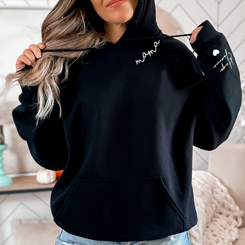 Personalized Mama Hoodie with Custom Name On The Sleeve for Mother's Day