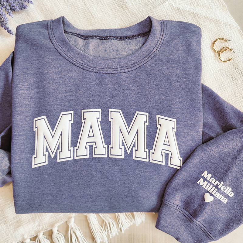 Personalized Sweatshirt Puff Print MAMA Design with Custom Names Perfect Gift for Mother's Day