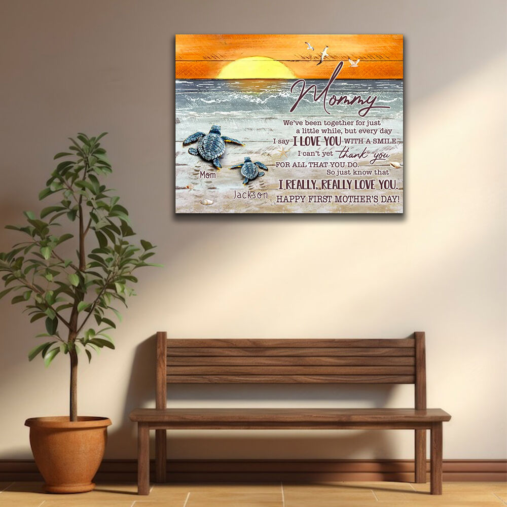 Personalized Name Canvas Wall Art with Turtle Pattern Funny Gift for Mommy