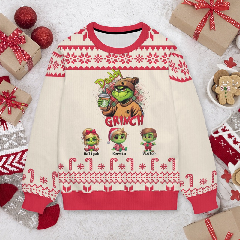 Personalized Ugly Sweater Unisex Daddy Custom Kids Cartoon Design Perfect Christmas Gift for Father