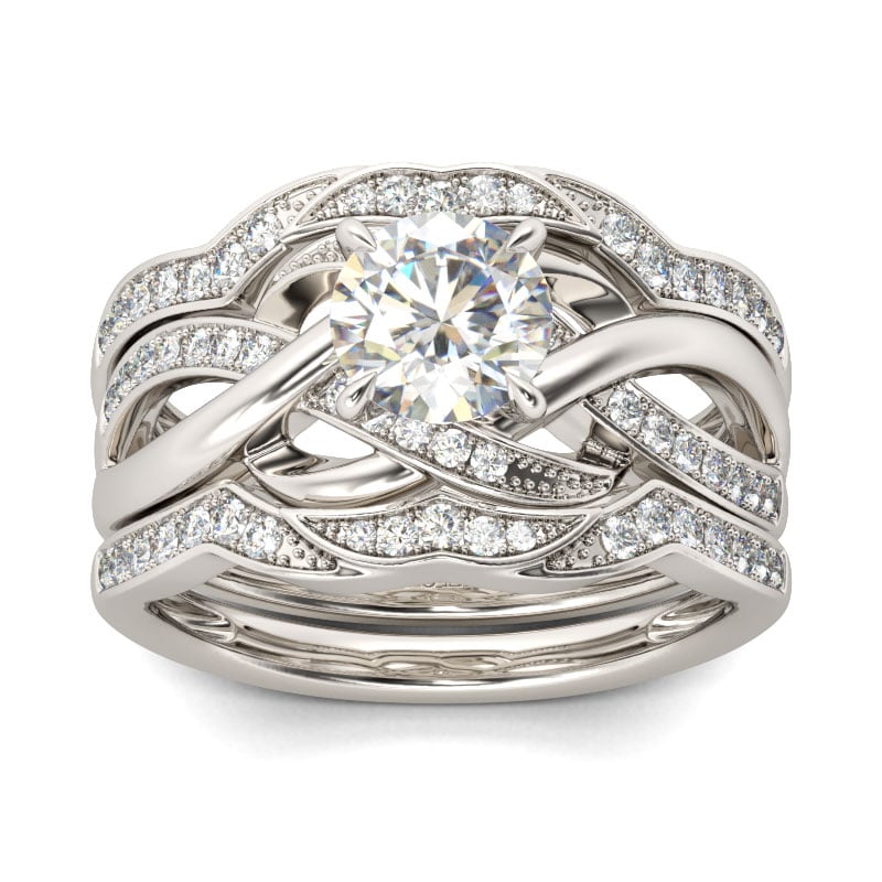 3PC Knot Bridal Ring Sets in Round Cut Sterling Silver