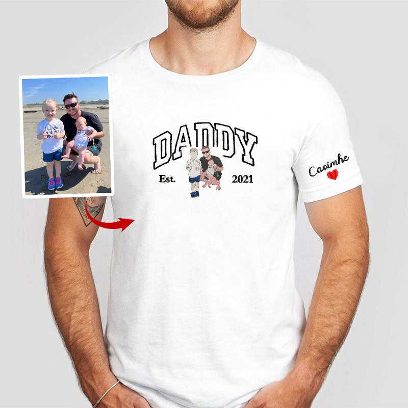 Personalized T-shirt Embroidered Daddy with Custom Photo Design Perfect Gift for Father's Day