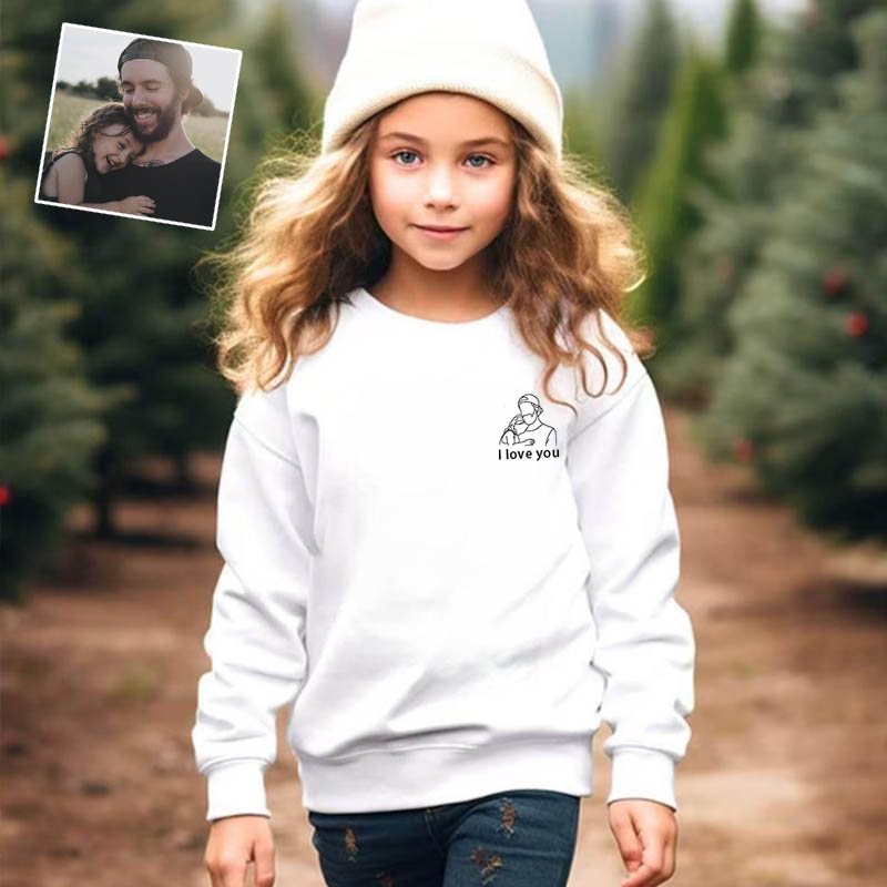 Personalized Kids Embroidered Sweatshirt Custom Outline Drawing Warm Gift For Kids