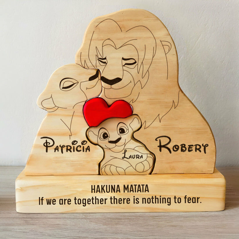 Personalized Wooden Lion Family Puzzle Fun Gift For Christmas