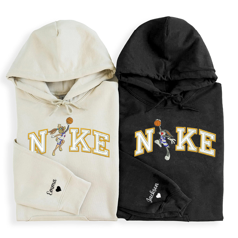 Personalized Hoodie Embroidered Couple Bunny Slam Dunk Design Perfect Valentine's Day Gift