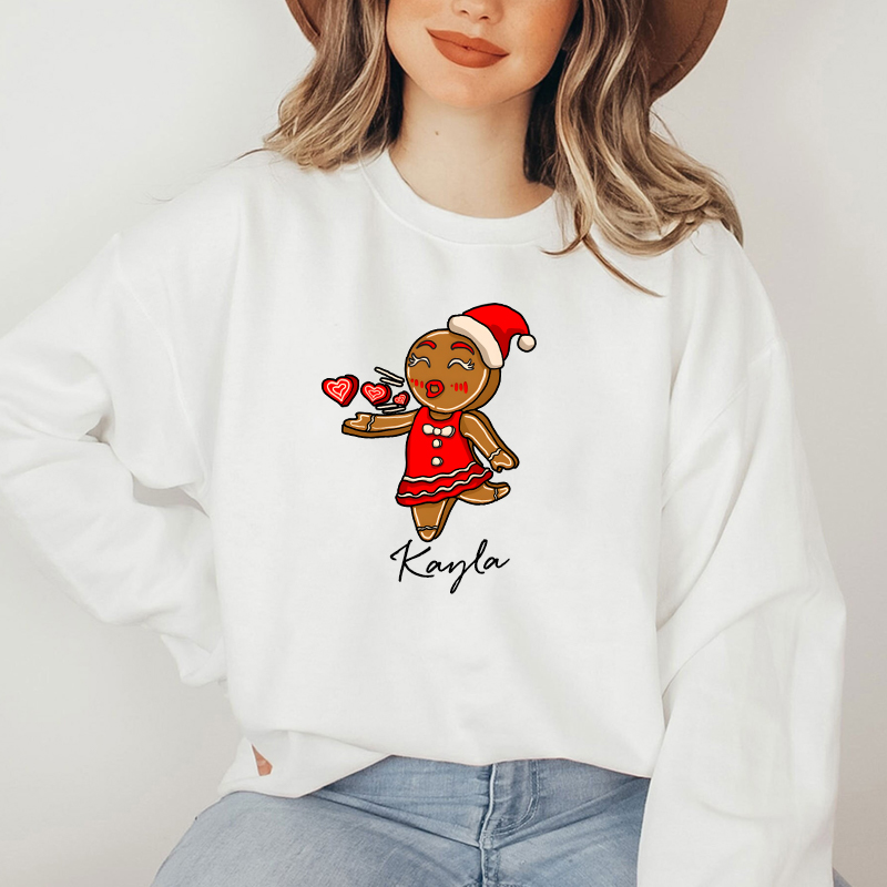 Personalized Sweatshirt Gingerbread Man and Woman Cute Couple Christmas Design Gift for Lovers