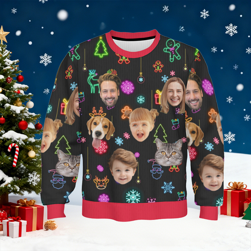 Gepersonaliseerde lelijke trui Unisex Op maat gemaakte foto Glanzend patroon Ontwerp Kerstcadeau voor het gezin