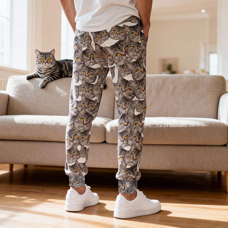 Personalized Unisex Sweatpants Custom Head Photo Full-Print Design Funny Gift for Pet Lovers