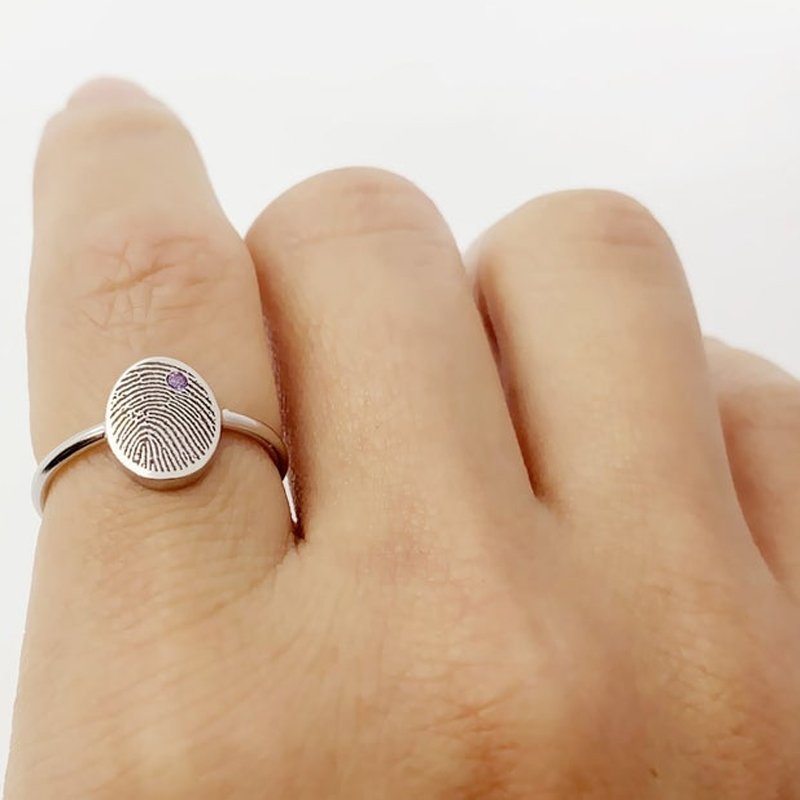 Personalizowana Kamień urodzinowy Odcisk palca Pierścień