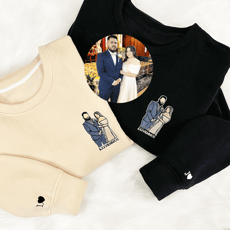 Personalized Sweatshirt Custom Embroidered Couple Color Photo and Roman Numeral Date Great Gift for Lover