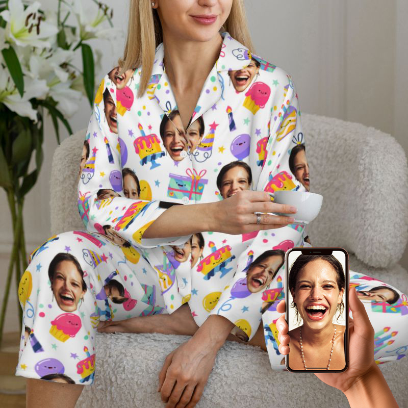 Personalized Pajamas Custom Photo Cake Celebration Party Cute Pattern Design Birthday Gift for Family