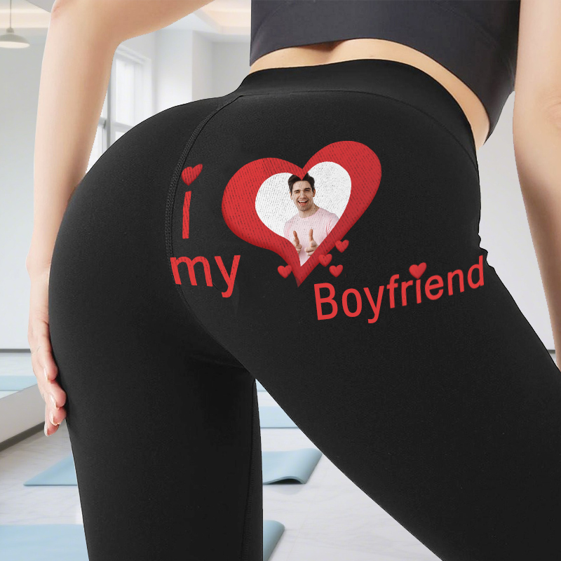 Leggings personalizados "Amo a mi novio", diseño de foto personalizado, regalo perfecto para su amante