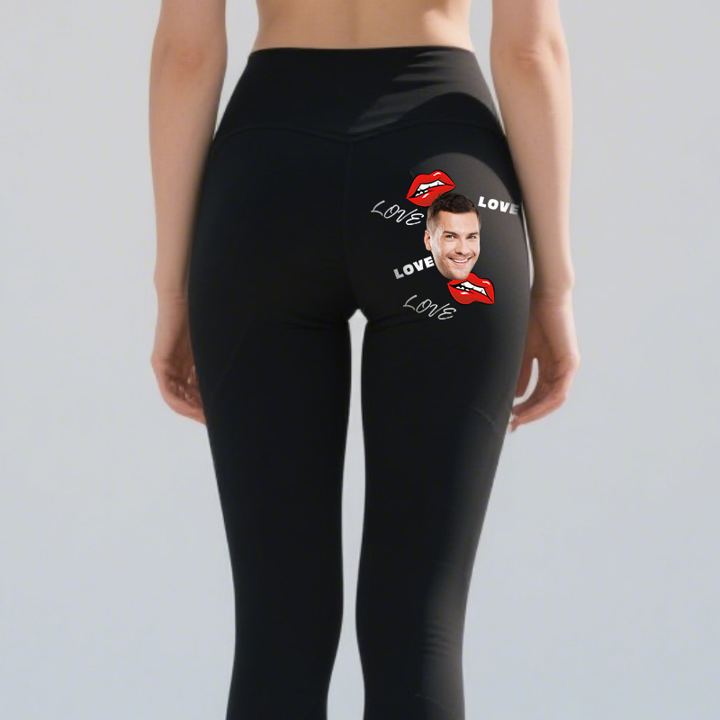 Leggings personalizados con labios sensuales y amor. Diseño de foto personalizado. Regalo perfecto para San Valentín.