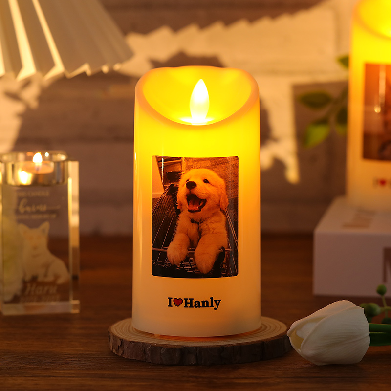カスタマイズ ペット 犬 猫 led キャンドル ホルダー 写真入れ 名前