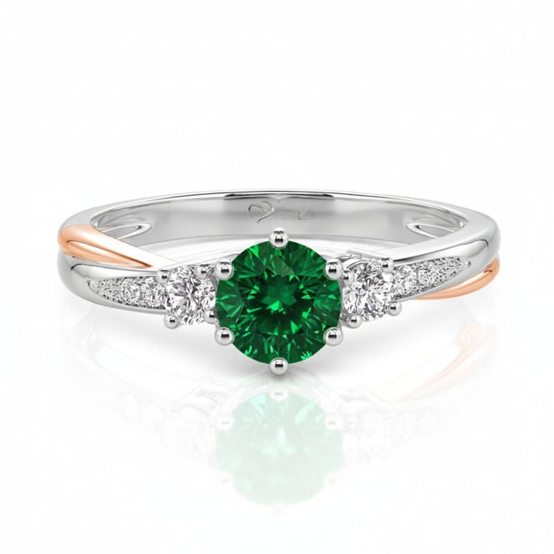 Jeulia Classic Two Tone Twist Three Stone Round Engagement Ring