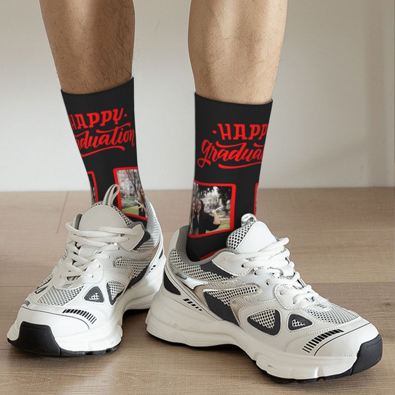 Custom Striped Face Socks 6 Colors Add Photo As Graduation Gift