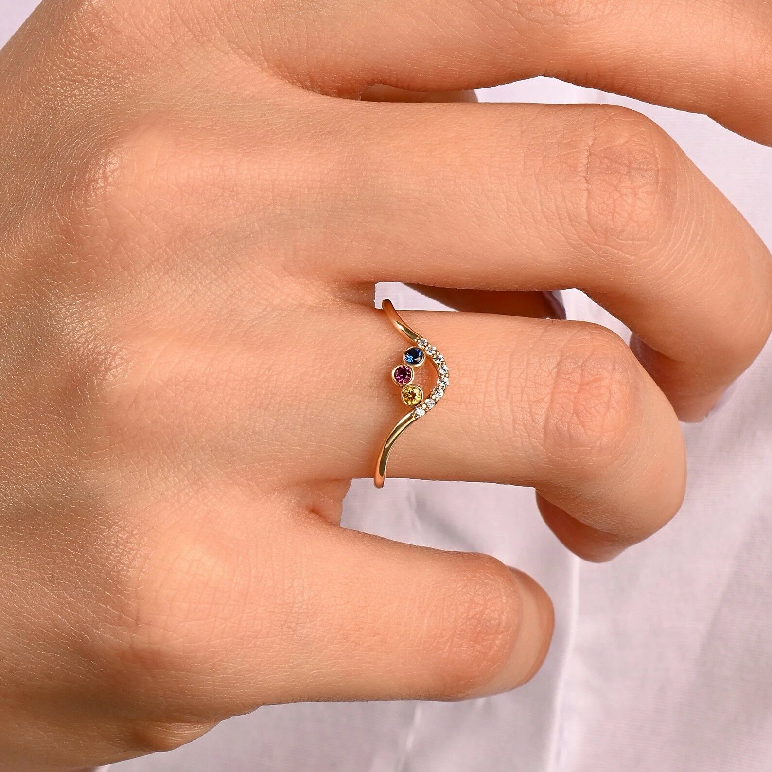 Personalized 3 Birthstones Ring Gift for Mother's Day